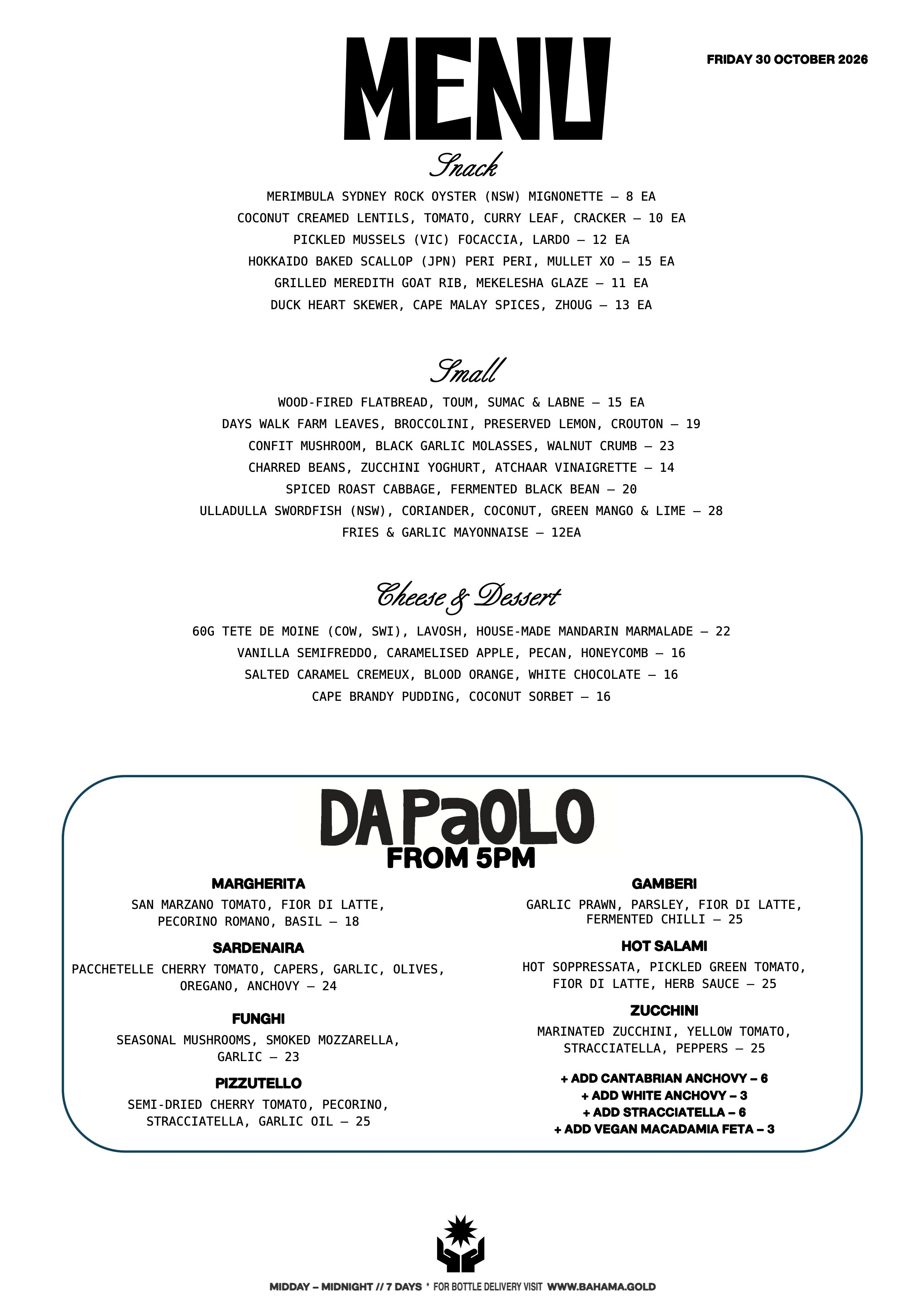Bar-Menu