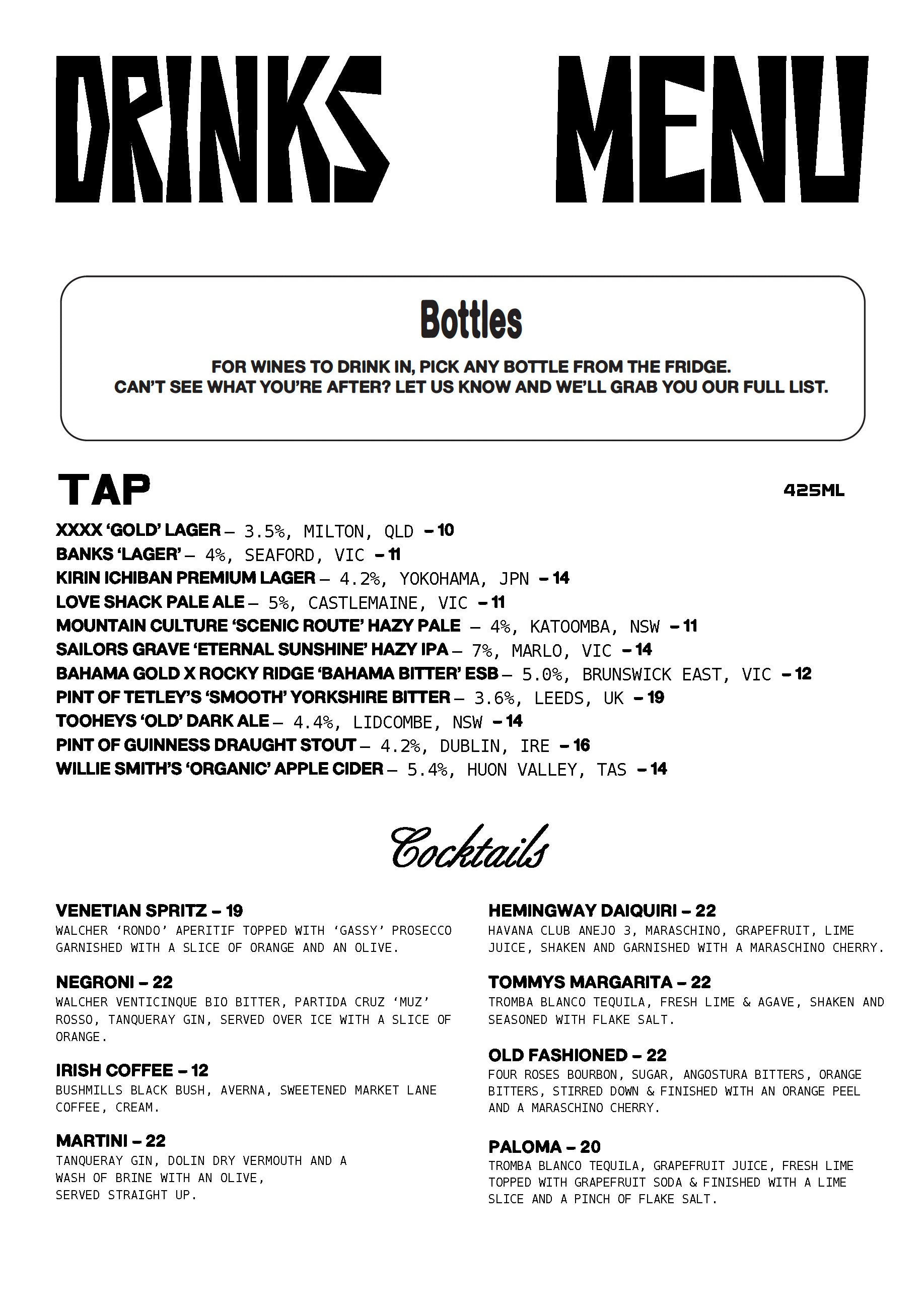 Bar-Menu